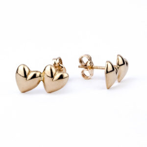 Aros doble corazón oro 18k