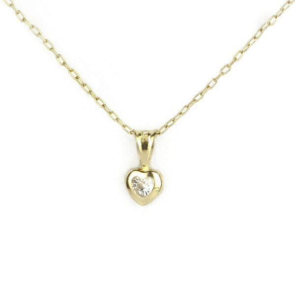 Colgante corazón de oro 18k con circón y cadena limada