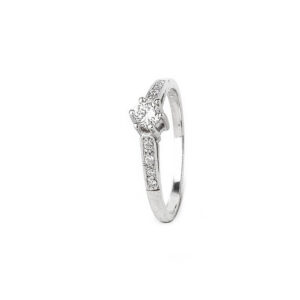Anillo medio cintillo solitario de oro blanco 18k con diamantes