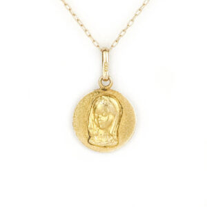 Colgante virgen niña de oro 18k y cadena limada