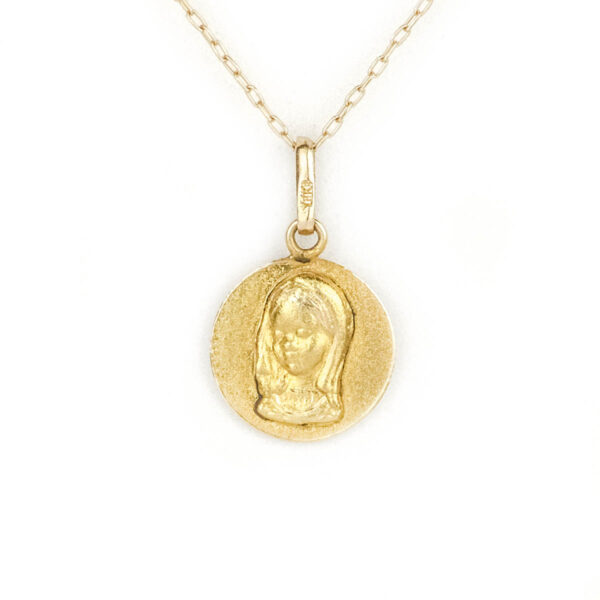Colgante virgen niña de oro 18k y cadena limada