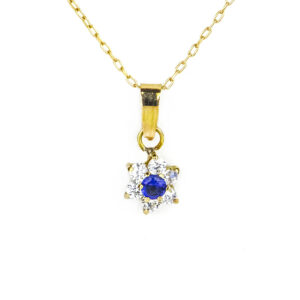 Colgante roseta  circones cadena limada oro 18k