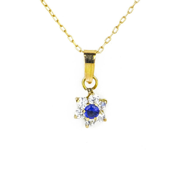 Colgante roseta  circones cadena limada oro 18k