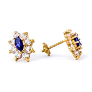 Aros Lady Di oro 18k con circones y zafiro azul