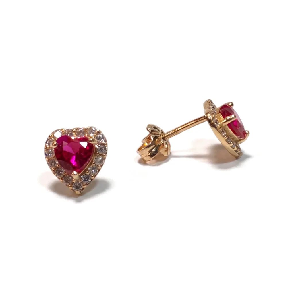 Aros corazón rodeado con circones oro 18k, vista 1