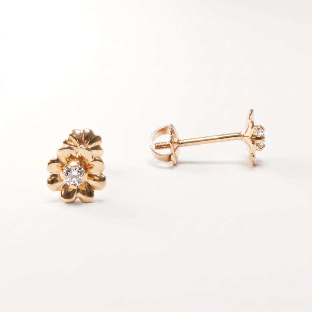 Aros flor oro 18k con circón, vista 1